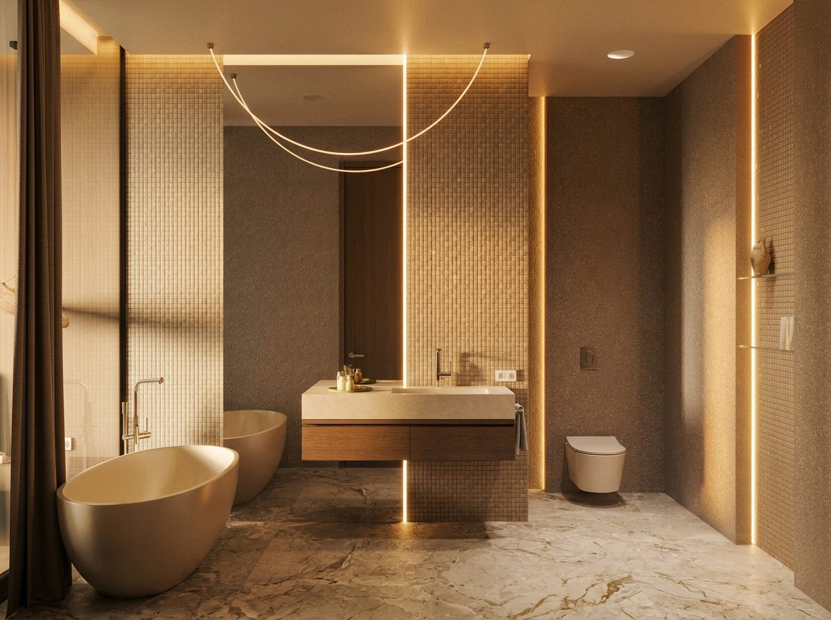 Villa COMO luxury bathroom with natural stone finishes