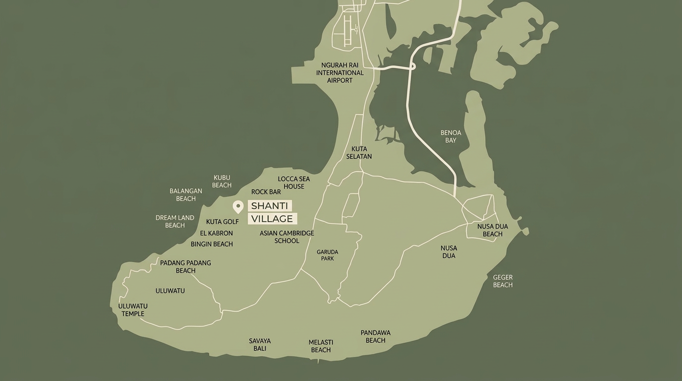 Strategic map of Bukit Peninsula showing Shanti Village location