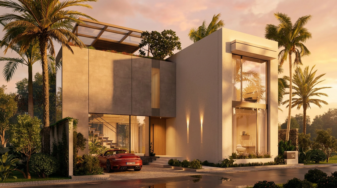 Villa KUBU rooftop lounge with panoramic ocean view at sunset